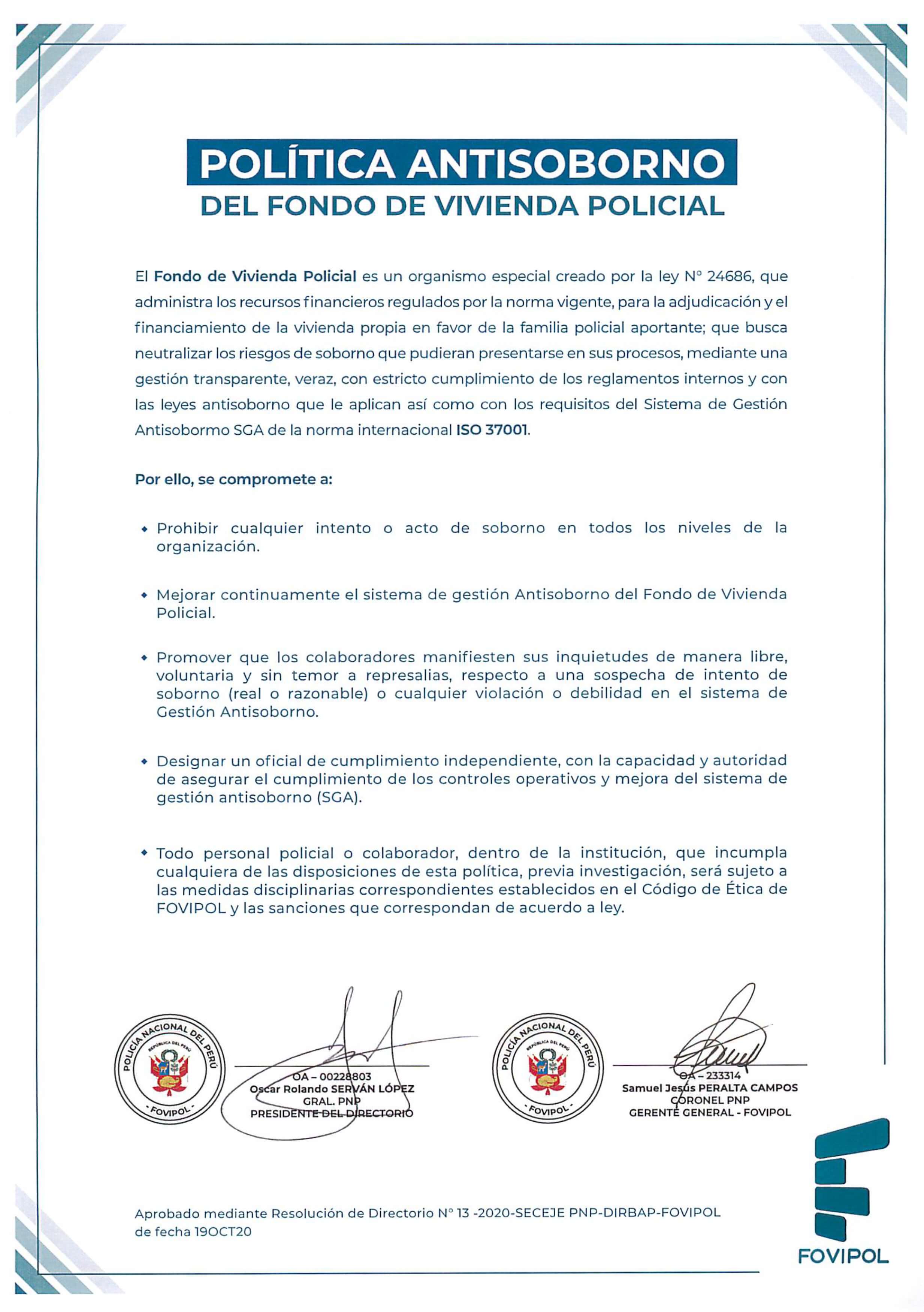 Política del Sistema de Gestión Antisoborno