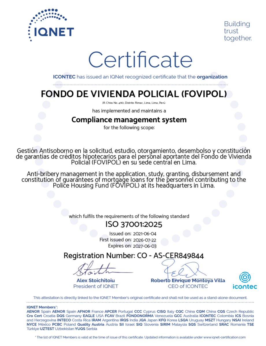 IQNET ISO 37001:2025 Certificado